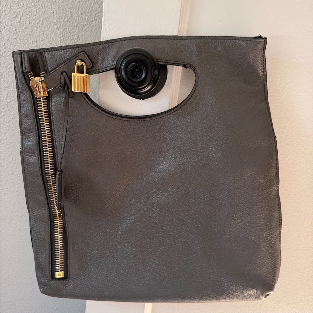 Tom Ford Charcoal Leather Tote with Gold Accents